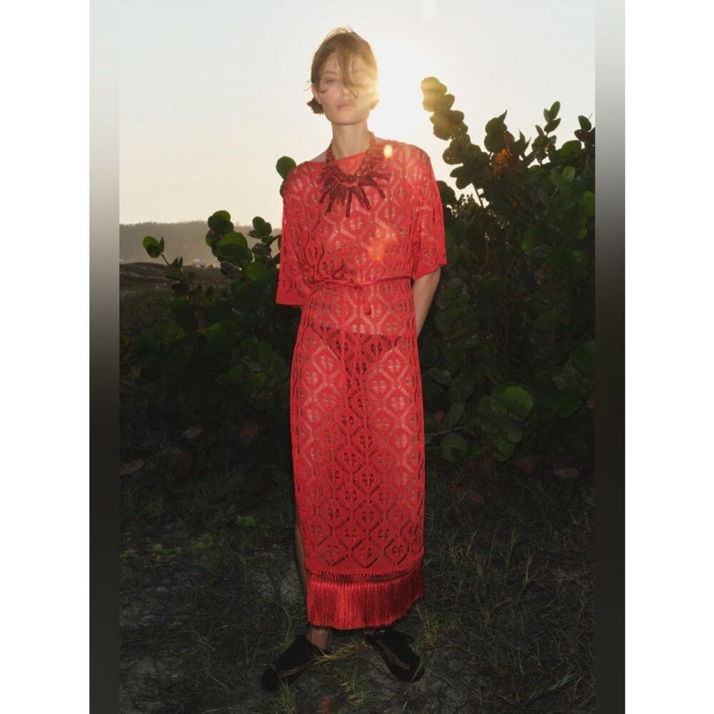 ZARA LONG FRINGED OPEN KNIT TUNIC
RED - Picture 2 of 8